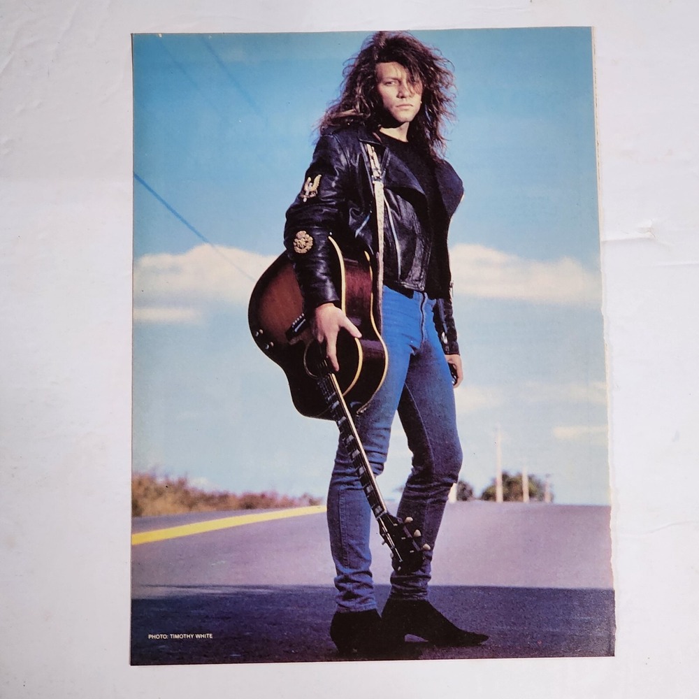 Jon Bon Jovi hair band guitar color pinup poster clipping vintage 80s 8x10